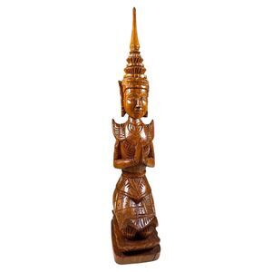 Vtg Carved Wood Buddhist Kneeling Prayer Statue Folk Art 12” Spiritual